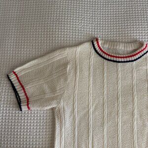 Vintage Red White & Blue Collared Short Sleeve Sweater